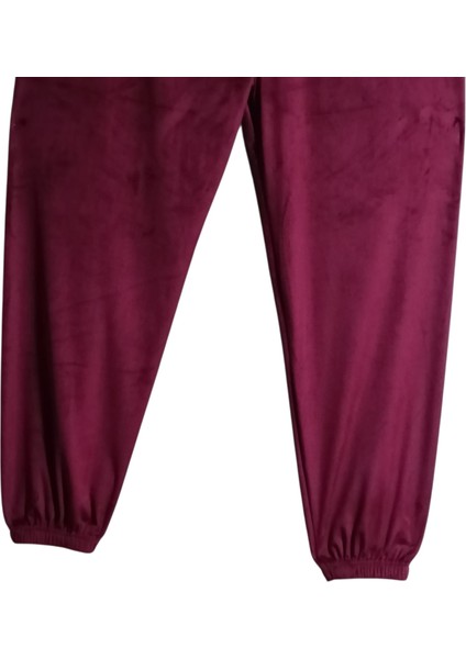 Kadın Bayan Fransız Kadife Battal Büyük Beden Bel ve Paçalar Lastikli Cepsiz Eşofman Altı Pantolon Pijama Altı Tayt