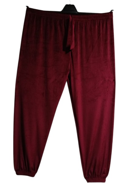 Kadın Bayan Fransız Kadife Battal Büyük Beden Bel ve Paçalar Lastikli Cepsiz Eşofman Altı Pantolon Pijama Altı Tayt