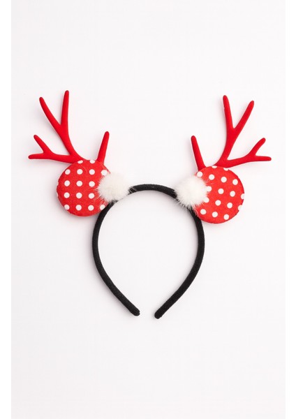 Yılbaşı Geyik Boynuzlu Puf Tüylü Kırmızı Puantiyeli Saç Bandı Çocuk Parti Taç Aksesuar fiyatları