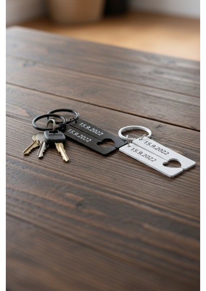 Kişiye Özel Kalp Detaylı Metal Çift Anahtarlık Seti fiyatları