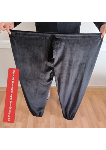 Kadın Bayan Fransız Kadife Battal Büyük Beden Bel ve Paçalar Lastikli Cepsiz Eşofman Altı Pantolon Pijama Altı Tayt fiyatları