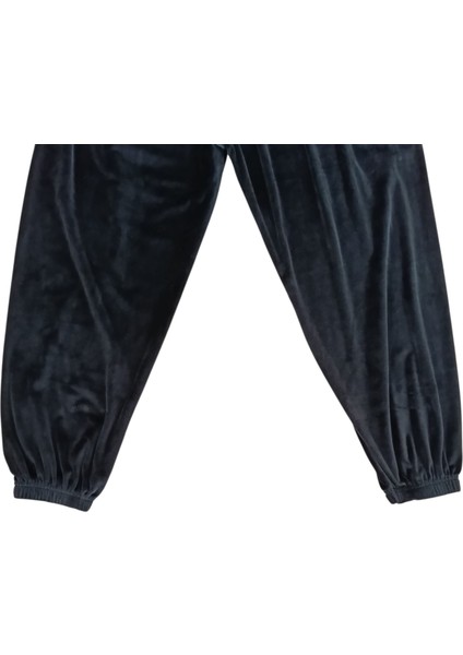 Kadın Bayan Fransız Kadife Battal Büyük Beden Bel ve Paçalar Lastikli Cepsiz Eşofman Altı Pantolon Pijama Altı Tayt