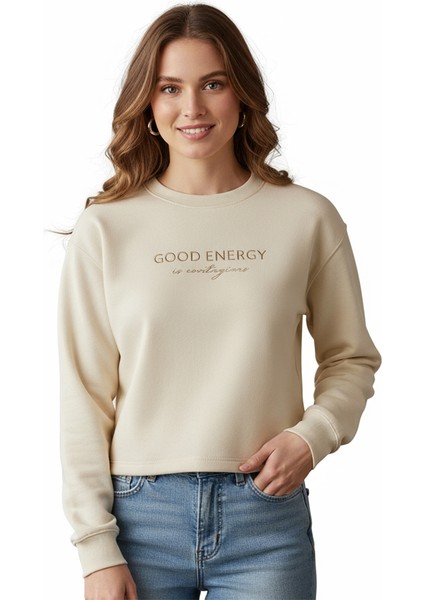 Aber Yog Kadın Bej Bisiklet Yaka Sweatshirt