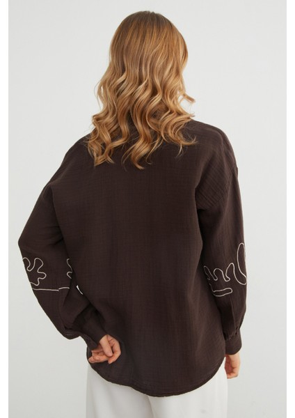 Geometrik Nakışlı Bol Gömlek indirimleri