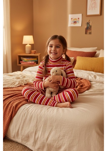 Çizgili Dik Yaka Kız Çocuk Takım