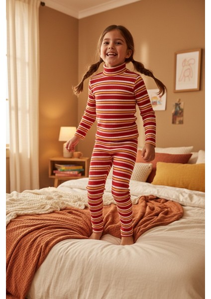 Çizgili Dik Yaka Kız Çocuk Takım fiyatları