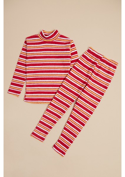 Çizgili Dik Yaka Kız Çocuk Takım modelleri