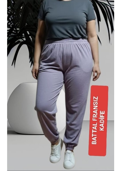 Kadın Bayan Fransız Kadife Battal Büyük Beden Bel ve Paçalar Lastikli Cepsiz Eşofman Altı Pantolon Pijama Altı Tayt