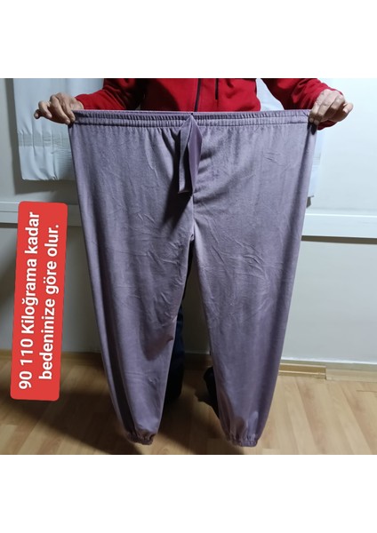 Kadın Bayan Fransız Kadife Battal Büyük Beden Bel ve Paçalar Lastikli Cepsiz Eşofman Altı Pantolon Pijama Altı Tayt fiyatları