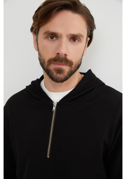 Yarım Fermuarlı Kapüşonlu Modal Sweatshirt indirimleri