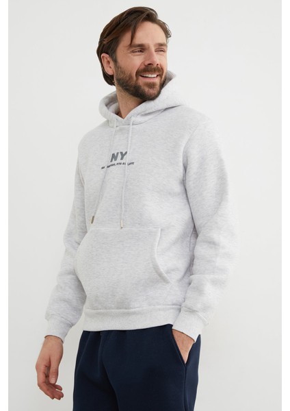 3 Iplik Ny Baskılı Kapüşonlu Sweatshirt