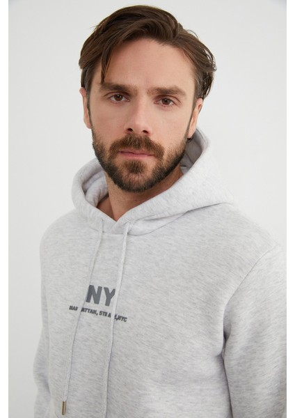 3 Iplik Ny Baskılı Kapüşonlu Sweatshirt