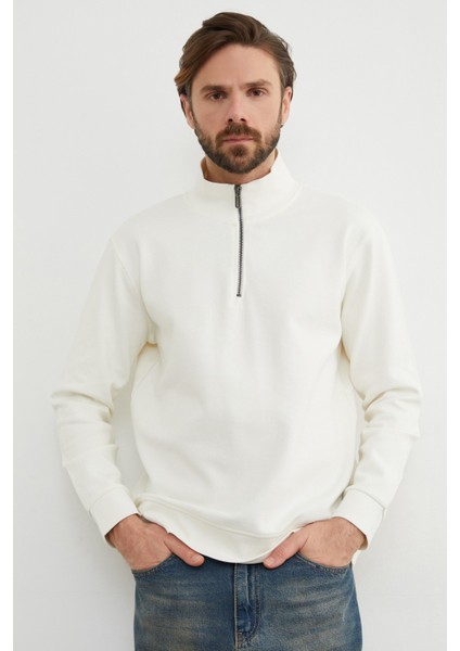 Fitilli Yarım Fermuarlı Sweatshirt