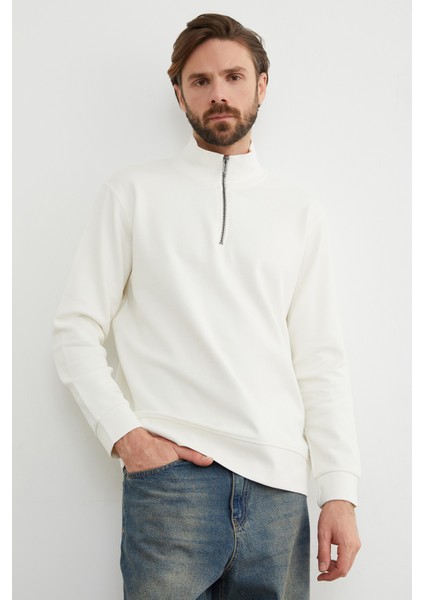 Fitilli Yarım Fermuarlı Sweatshirt