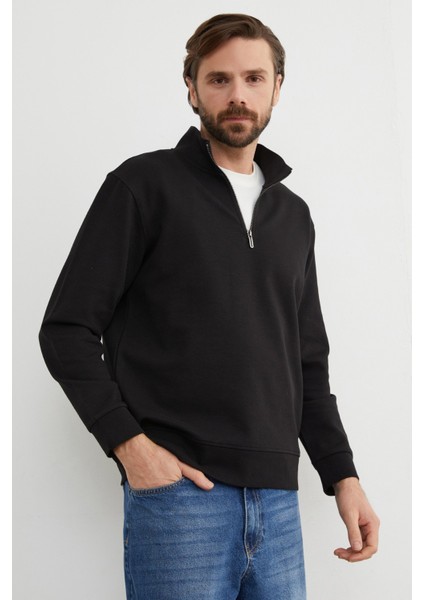 Fitilli Yarım Fermuarlı Sweatshirt