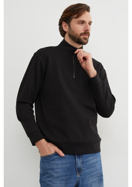 Fitilli Yarım Fermuarlı Sweatshirt
