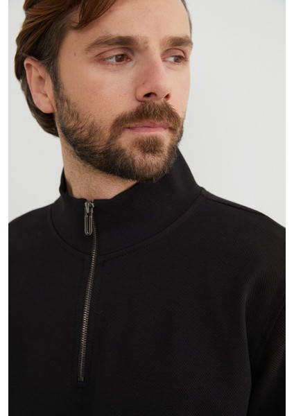 Fitilli Yarım Fermuarlı Sweatshirt