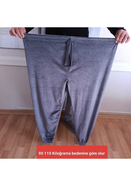 Kadın Bayan Fransız Kadife Battal Büyük Beden Bel ve Paçalar Lastikli Cepsiz Eşofman Altı Pantolon Pijama Altı Tayt fiyatları