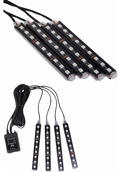 Araç Içi Ayak Altı 12'li Şerit LED Işık Uzaktan Kumandalı Rgb Işıklı Ses ve Müziğe Duyarlı modelleri