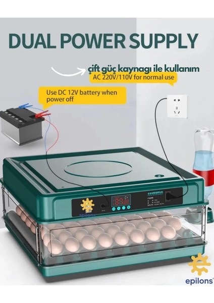 130 Yumurtalık Tam Otomatik Kuluçka Makinesi Wi-Fi Kamera Hediyeli Yedek Motorlu Profesyonel Tavuk Kaz Ördek Bıldırcın Güvercin Süs Kuşu Için Ideal