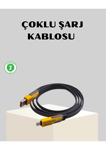 65W Çoklu Şarj Kablosu 4’ü 1 Arada Örgülü Hızlı Veri Aktarım Usb-C Usb-A