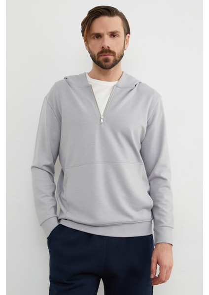 Yarım Fermuarlı Kapüşonlu Modal Sweatshirt modelleri