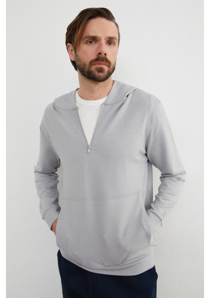 Yarım Fermuarlı Kapüşonlu Modal Sweatshirt indirimleri