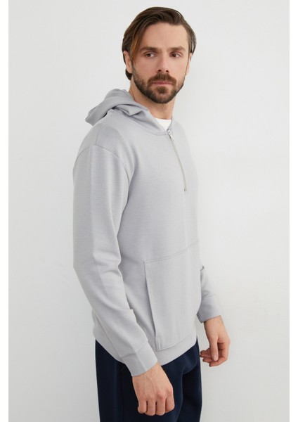 Yarım Fermuarlı Kapüşonlu Modal Sweatshirt