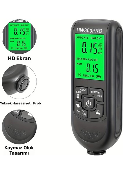 HW-300PRO Oto Boya Kalınlık Ölçer Fe Nfe 2000ΜM + 2 Fonksiyonlu Bardak Tutucu Hediyeli modelleri