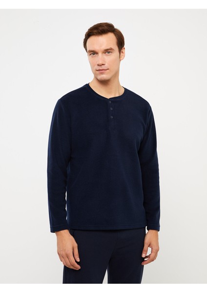 Yeni Sezon Bisiklet Yaka Uzun Kollu Polar Erkek Pijama Üst