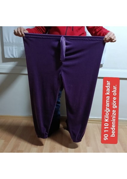 Kadın Bayan Fransız Kadife Battal Büyük Beden Bel ve Paçalar Lastikli Cepsiz Eşofman Altı Pantolon Pijama Altı Tayt fiyatları