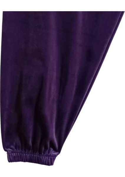 Kadın Bayan Fransız Kadife Battal Büyük Beden Bel ve Paçalar Lastikli Cepsiz Eşofman Altı Pantolon Pijama Altı Tayt