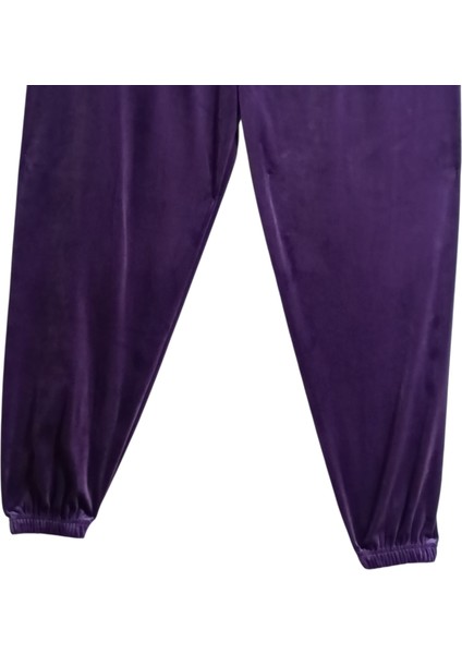 Kadın Bayan Fransız Kadife Battal Büyük Beden Bel ve Paçalar Lastikli Cepsiz Eşofman Altı Pantolon Pijama Altı Tayt