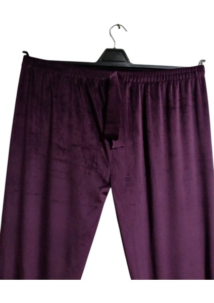 Kadın Bayan Fransız Kadife Battal Büyük Beden Bel ve Paçalar Lastikli Cepsiz Eşofman Altı Pantolon Pijama Altı Tayt modelleri