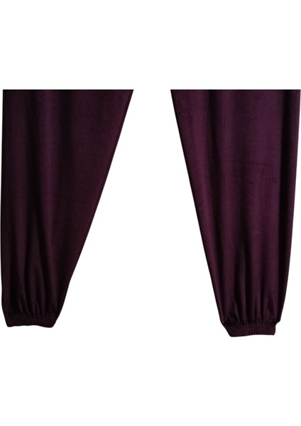 Kadın Bayan Fransız Kadife Battal Büyük Beden Bel ve Paçalar Lastikli Cepsiz Eşofman Altı Pantolon Pijama Altı Tayt