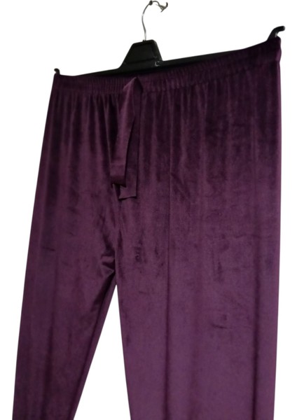 Kadın Bayan Fransız Kadife Battal Büyük Beden Bel ve Paçalar Lastikli Cepsiz Eşofman Altı Pantolon Pijama Altı Tayt