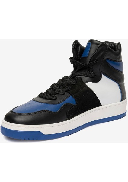 Erkek Siyah Mavi Beyaz Hakiki Deri Sneaker Bot 3K1SB75175