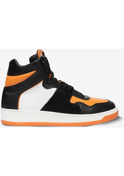 Erkek Siyah Turuncu Beyaz Hakiki Deri Sneaker Bot 3K1SB75175
