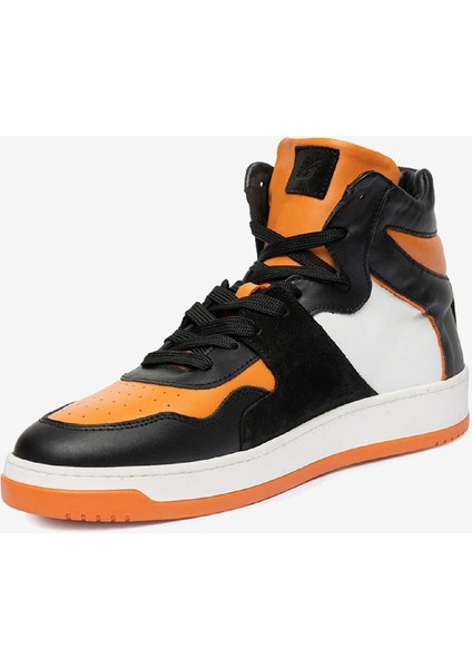 Erkek Siyah Turuncu Beyaz Hakiki Deri Sneaker Bot 3K1SB75175