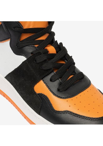 Erkek Siyah Turuncu Beyaz Hakiki Deri Sneaker Bot 3K1SB75175