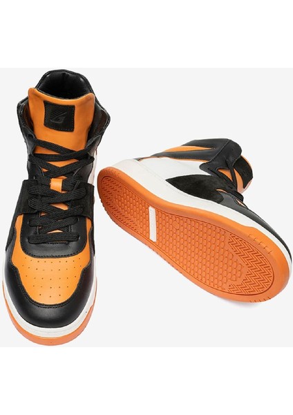 Erkek Siyah Turuncu Beyaz Hakiki Deri Sneaker Bot 3K1SB75175