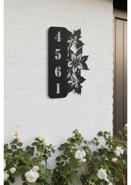 Kişiye Özel Isimli Metal Kapı Numarası Çiçek Motifli Ev Adres Tabelası Bahçe Duvar Dekoru