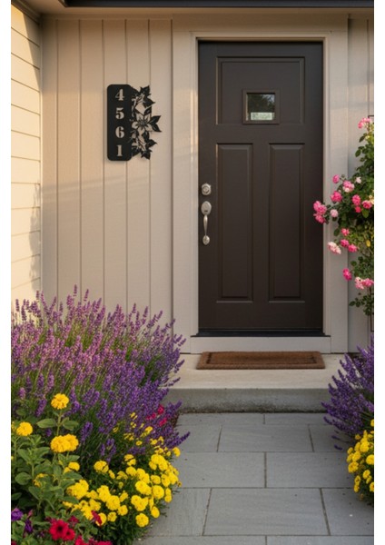 Kişiye Özel Isimli Metal Kapı Numarası Çiçek Motifli Ev Adres Tabelası Bahçe Duvar Dekoru modelleri