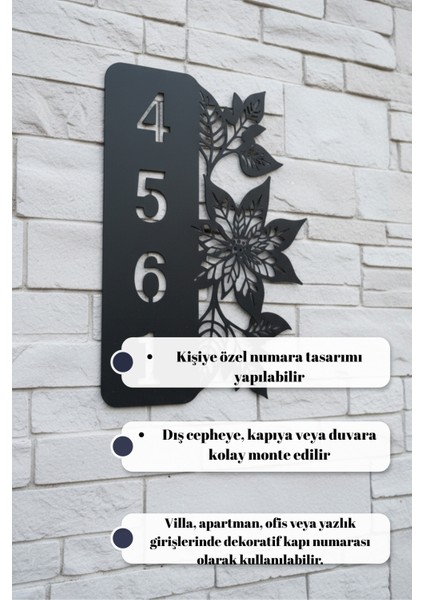Kişiye Özel Isimli Metal Kapı Numarası Çiçek Motifli Ev Adres Tabelası Bahçe Duvar Dekoru indirimleri
