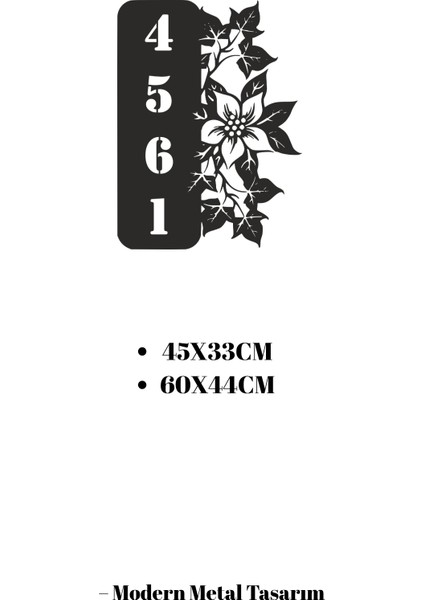 Kişiye Özel Isimli Metal Kapı Numarası Çiçek Motifli Ev Adres Tabelası Bahçe Duvar Dekoru