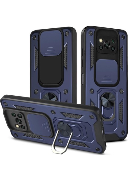 Xiaomi Poco X3 Pro Kılıf Magnetik Standlı Kamera Korumalı Slide Sürgülü Cover Kapak