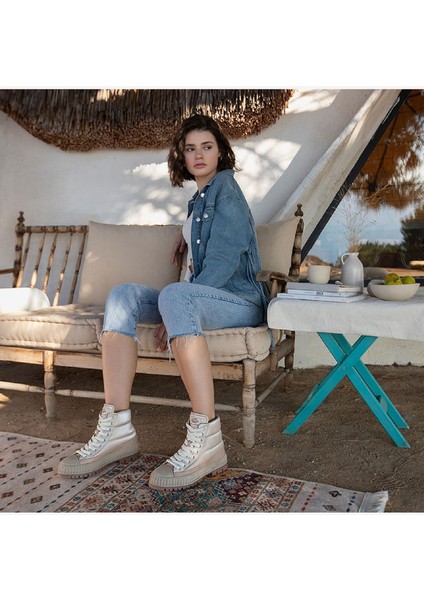 Kadın Ekru Hakiki Deri Sneaker Bot 3K2SB33010