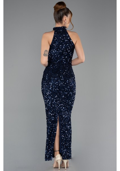 Halter Yaka Midi Pul Payet Abiye Elbise ABK2474 fiyatları
