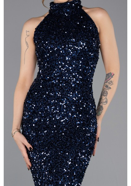 Halter Yaka Midi Pul Payet Abiye Elbise ABK2474 modelleri