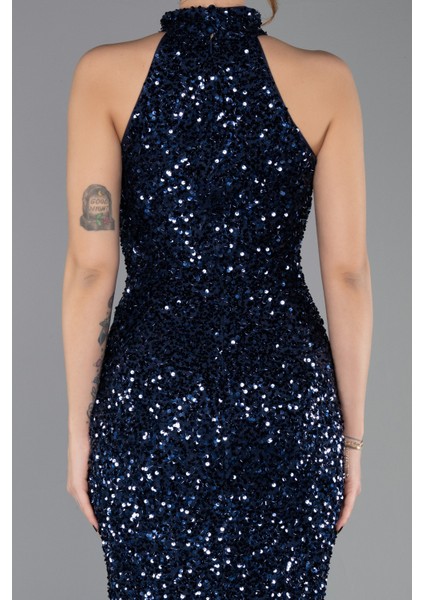Halter Yaka Midi Pul Payet Abiye Elbise ABK2474 fırsatları